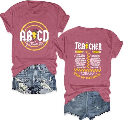 Teacher Shirts for Women Funny ABCD Teacher Tour T-Shirt Casual Back to School Teach Tee Tops in Saudi Arabia