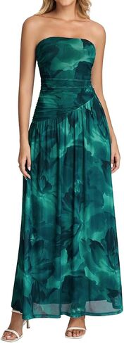 Tube Top Floral Maxi Dress Summer Flowy Strapless Cocktail Wedding Guest Long Formal Dress for Women 2026 in Kuwait
