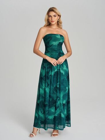 Tube Top Floral Maxi Dress Summer Flowy Strapless Cocktail Wedding Guest Long Formal Dress for Women 2026 in Kuwait
