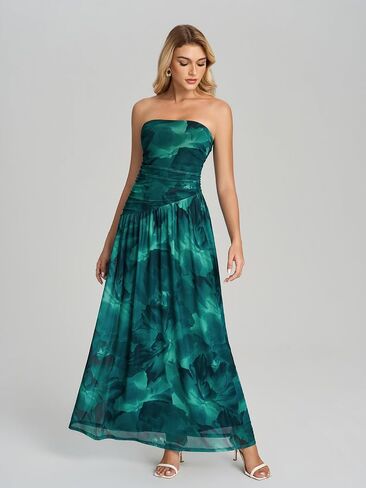 Tube Top Floral Maxi Dress Summer Flowy Strapless Cocktail Wedding Guest Long Formal Dress for Women 2026 in Kuwait