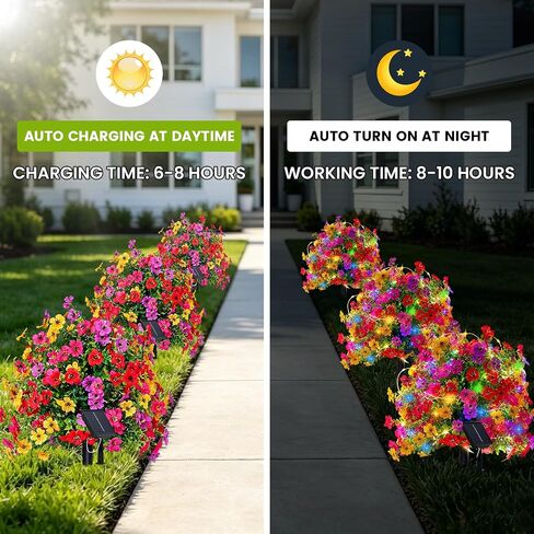 Artificial Flowers for Outdoors with Solar Lights, 22" Fake Flowers for Garden Yard Patio, Lifelike UV Resistant Faux Plant Decor with 10ft Solar LED Light Strip & Ground Stake, 1 Pack in Saudi Arabia