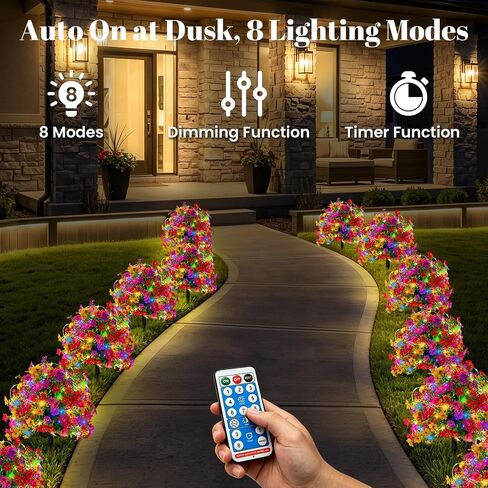 Artificial Flowers for Outdoors with Solar Lights, 22" Fake Flowers for Garden Yard Patio, Lifelike UV Resistant Faux Plant Decor with 10ft Solar LED Light Strip & Ground Stake, 1 Pack in Saudi Arabia