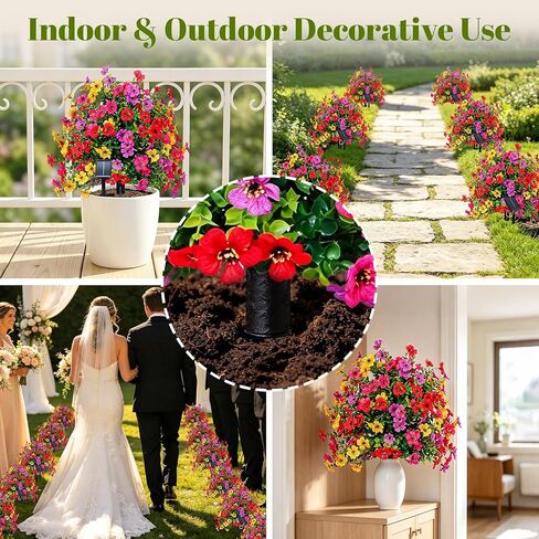 Artificial Flowers for Outdoors with Solar Lights, 22" Fake Flowers for Garden Yard Patio, Lifelike UV Resistant Faux Plant Decor with 10ft Solar LED Light Strip & Ground Stake, 1 Pack in Saudi Arabia