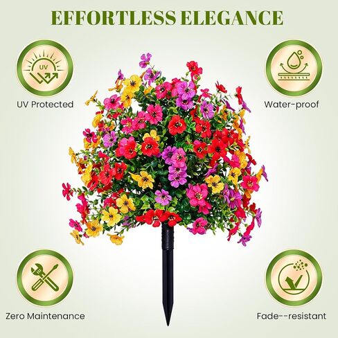 Artificial Flowers for Outdoors with Solar Lights, 22" Fake Flowers for Garden Yard Patio, Lifelike UV Resistant Faux Plant Decor with 10ft Solar LED Light Strip & Ground Stake, 1 Pack in Saudi Arabia