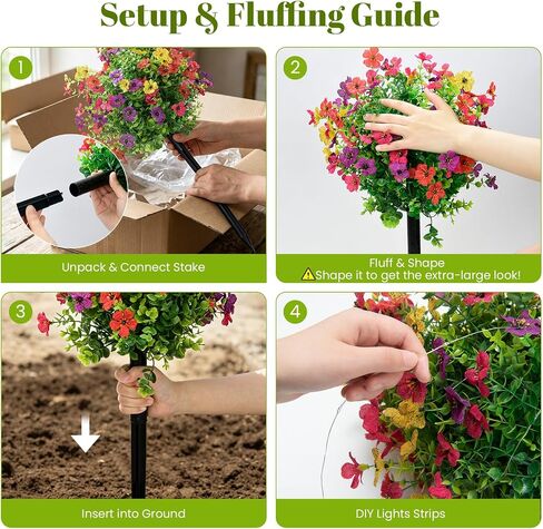 Artificial Flowers for Outdoors with Solar Lights, 22" Fake Flowers for Garden Yard Patio, Lifelike UV Resistant Faux Plant Decor with 10ft Solar LED Light Strip & Ground Stake, 1 Pack in Saudi Arabia