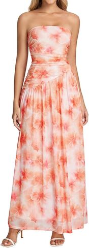 Tube Top Floral Maxi Dress Summer Flowy Strapless Cocktail Wedding Guest Long Formal Dress for Women 2026 in Saudi Arabia
