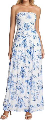 Tube Top Floral Maxi Dress Summer Flowy Strapless Cocktail Wedding Guest Long Formal Dress for Women 2026 in Kuwait