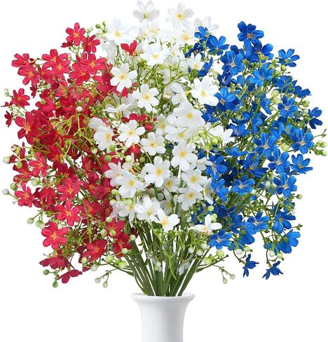 12PCS 27’’ Red White and Blue Flowers 4th of July Flowers Artificial Patriotic Decorations Independence Day Floral Arrangement for Memorial Day Home Party Vase Decor in Saudi Arabia