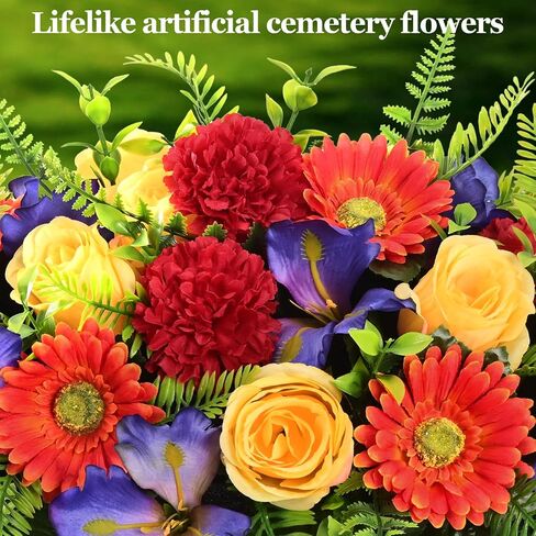 Yastouay 3 Sets Artificial Cemetery Flowers for Grave, Realistic Headstone Flower Saddle, UV Resistant Memorial Day Flowers, Mixed Blooms Grave Decorations for Cemetery (Colorful) in Saudi Arabia