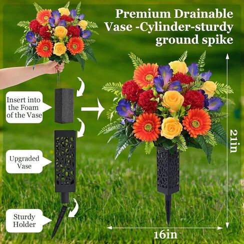 Yastouay 3 Sets Artificial Cemetery Flowers for Grave, Realistic Headstone Flower Saddle, UV Resistant Memorial Day Flowers, Mixed Blooms Grave Decorations for Cemetery (Colorful) in Saudi Arabia