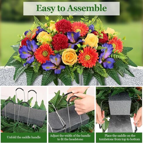 Yastouay 3 Sets Artificial Cemetery Flowers for Grave, Realistic Headstone Flower Saddle, UV Resistant Memorial Day Flowers, Mixed Blooms Grave Decorations for Cemetery (Colorful) in Saudi Arabia