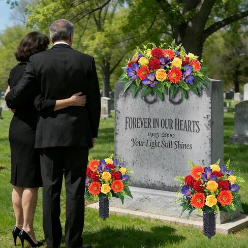 Yastouay 3 Sets Artificial Cemetery Flowers for Grave, Realistic Headstone Flower Saddle, UV Resistant Memorial Day Flowers, Mixed Blooms Grave Decorations for Cemetery (Colorful) in Saudi Arabia