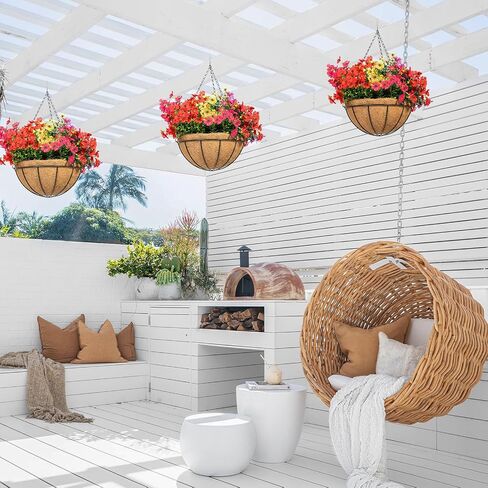 2 Set Artificial Flowers for Outdoors with Hanging Basket 24 Pcs Fake Silk Flowers Hanging Planters for Outdoor Plants Faux Hanging Plants for Outdoor Patio Decor Garden Decor (Y,R,P,R) in Kuwait