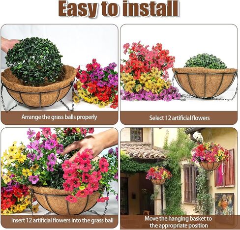 2 Set Artificial Flowers for Outdoors with Hanging Basket 24 Pcs Fake Silk Flowers Hanging Planters for Outdoor Plants Faux Hanging Plants for Outdoor Patio Decor Garden Decor (Y,R,P,R) in Saudi Arabia
