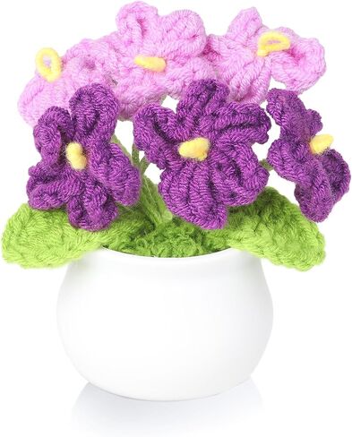 Crochet Flower, Handmade Knitted Pink Forget Me Not Flowers for Mom, Cute Mini Potted Crochet Flower Office Desk Decor, Anniversary Appreciation Birthday Gifts for Women Lover Friend Teacher Coworker in Saudi Arabia