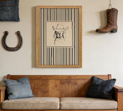Framed Vintage Cowboy Dog Wall Art - Striped Western Pet Canvas Decor Animal Sketch Artwork Picture for Living Room Bedroom Home Wall decor in Kuwait