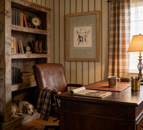 Framed Vintage Cowboy Dog Wall Art - Striped Western Pet Canvas Decor Animal Sketch Artwork Picture for Living Room Bedroom Home Wall decor in Kuwait