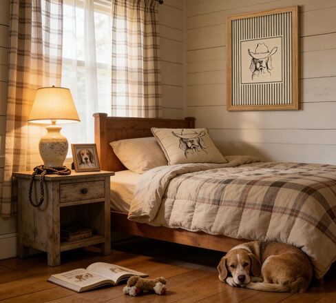 Framed Vintage Cowboy Dog Wall Art - Striped Western Pet Canvas Decor Animal Sketch Artwork Picture for Living Room Bedroom Home Wall decor in Kuwait