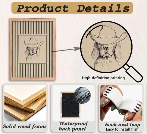 Framed Vintage Cowboy Dog Wall Art - Striped Western Pet Canvas Decor Animal Sketch Artwork Picture for Living Room Bedroom Home Wall decor in Kuwait
