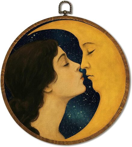 Romantic Moon Vintage Celestial Black Witchy Wall Art Decor 10x10inch, Dark Moody Wall Art, Circular Hanging Wall Art Framed Canvas Print Aesthetic Celestial Decor in Saudi Arabia