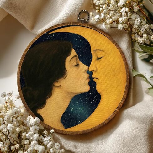 Romantic Moon Vintage Celestial Black Witchy Wall Art Decor 10x10inch, Dark Moody Wall Art, Circular Hanging Wall Art Framed Canvas Print Aesthetic Celestial Decor in Saudi Arabia
