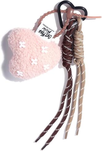 Lamb Plush Heart Bag Charm Keychain - Cute Purse Chain For Handbags,Y2k Heart Keyring With Braided Strap For Women in Saudi Arabia
