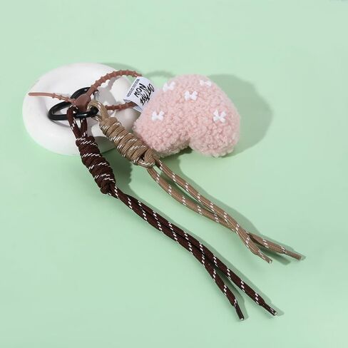 Lamb Plush Heart Bag Charm Keychain - Cute Purse Chain For Handbags,Y2k Heart Keyring With Braided Strap For Women in Kuwait
