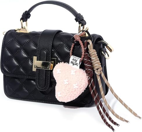 Lamb Plush Heart Bag Charm Keychain - Cute Purse Chain For Handbags,Y2k Heart Keyring With Braided Strap For Women in Kuwait