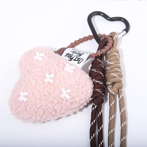 Lamb Plush Heart Bag Charm Keychain - Cute Purse Chain For Handbags,Y2k Heart Keyring With Braided Strap For Women in Kuwait