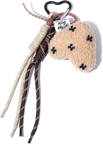 Lamb Plush Heart Bag Charm Keychain - Cute Purse Chain For Handbags,Y2k Heart Keyring With Braided Strap For Women in Kuwait