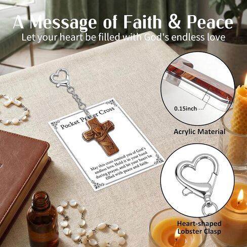 Pocket Prayer Cross Keychain, Christian Gift for Women Men, Acrylic Cross Keepsake, Encouragement Faith Prayer Gift in Saudi Arabia