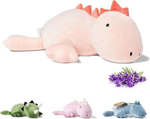 KOWSI® Microwavable Heating Pad Green Triceratops Plush - 1.4 Lb Weighted Stuffed Animal Toy with Tourmaline Beads & Lavender - 16" Squished Long Dinosaur Pillow - Lumbar Back Cushion Lasting Warmth in Saudi Arabia