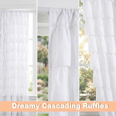 Hahafelt Dorm ستارة مكشكشة بيضاء منتفخة ستارة جيب قضيب كشكش 52 بوصة عرض × 84 بوصة طول فتاة Preppy ستائر لوحة ترشيح لغرفة النوم وغرفة الطعام وغرفة المعيشة وغرفة المعيشة ديكور النافذة in Kuwait