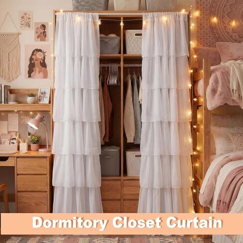 Hahafelt Dorm ستارة مكشكشة بيضاء منتفخة ستارة جيب قضيب كشكش 52 بوصة عرض × 84 بوصة طول فتاة Preppy ستائر لوحة ترشيح لغرفة النوم وغرفة الطعام وغرفة المعيشة وغرفة المعيشة ديكور النافذة in Kuwait