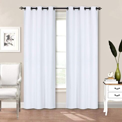 Home Collection 2 Panels 100% Blackout Curtain Set Solid Color with Rod Pocket Grommet Drapes for Kitchen, Dinning Room, Bathroom, Bedroom,Living Room Window New (74" Wide X 83" Long, White) in Saudi Arabia