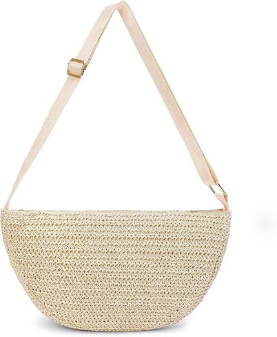 RNIEGA Straw Crossbody Bag for Women Woven Crescent Beach Bags Summer Shoulder Purses Handbag with Adjustable Strap in Saudi Arabia