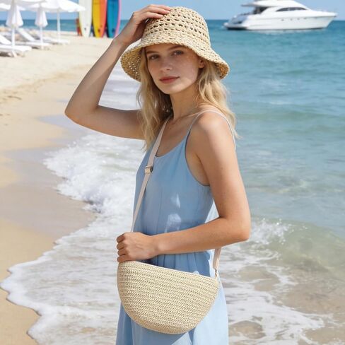 RNIEGA Straw Crossbody Bag for Women Woven Crescent Beach Bags Summer Shoulder Purses Handbag with Adjustable Strap in Saudi Arabia