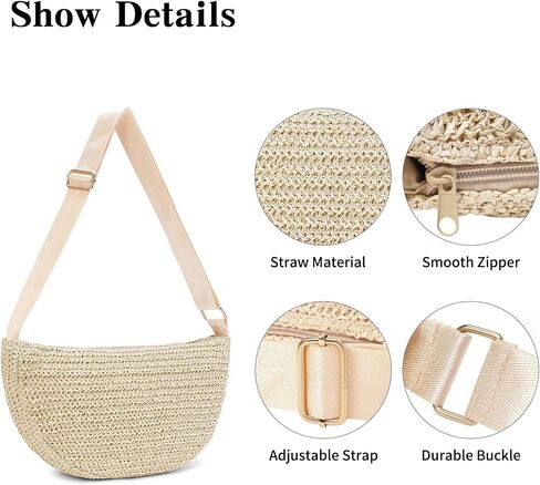 RNIEGA Straw Crossbody Bag for Women Woven Crescent Beach Bags Summer Shoulder Purses Handbag with Adjustable Strap in Saudi Arabia