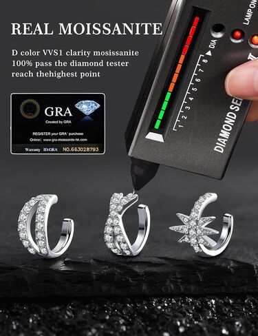 Moissanite Ear Cuff Set for Women Men Non Piercing, 925 Sterling Silver 18K White Gold Plated Hypoallergenic Clip on Cartilage Earring in Saudi Arabia