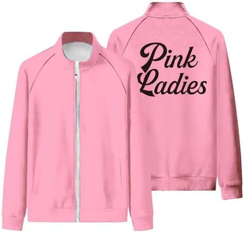 Vecborn Womens Girls Pink Jacket Ladies Rydell School Zipper Collar jacket Grease Costume Sisters Sweatshirt Hoodie in Kuwait