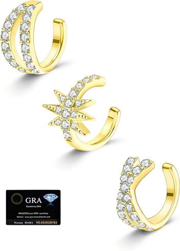 Moissanite Ear Cuff Set for Women Men Non Piercing, 925 Sterling Silver 18K White Gold Plated Hypoallergenic Clip on Cartilage Earring in Saudi Arabia