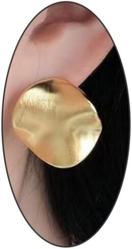 Chunky Gold Coin Hammered Curved Statement Stud Earrings for Women in Saudi Arabia