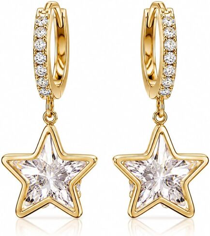 14K Gold Plated Earrings Set for Women, Dainty Hoop Stud & Dangle Earrings, Hypoallergenic Zircon Crystal Celestial Heart Bow Designs, Huggie Hoops for Multiple Piercings Cartilage Helix Jewelry in Kuwait