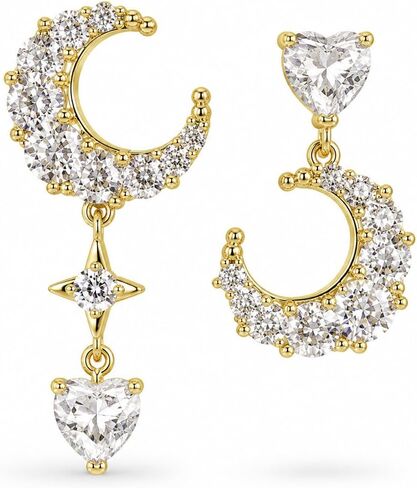 14K Gold Plated Earrings Set for Women, Dainty Hoop Stud & Dangle Earrings, Hypoallergenic Zircon Crystal Celestial Heart Bow Designs, Huggie Hoops for Multiple Piercings Cartilage Helix Jewelry in Kuwait