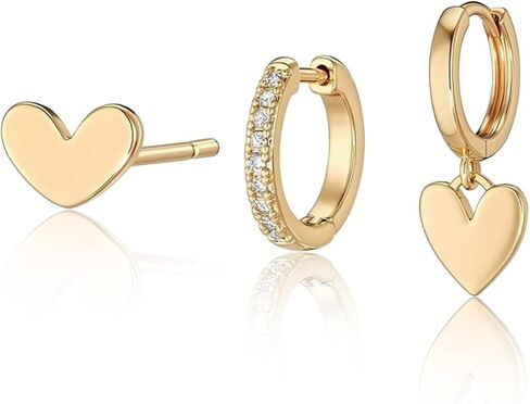 14K Gold Plated Earrings Set for Women, Dainty Hoop Stud & Dangle Earrings, Hypoallergenic Zircon Crystal Celestial Heart Bow Designs, Huggie Hoops for Multiple Piercings Cartilage Helix Jewelry in Kuwait