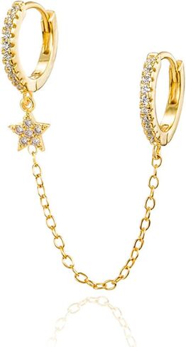 14K Gold Plated Earrings Set for Women, Dainty Hoop Stud & Dangle Earrings, Hypoallergenic Zircon Crystal Celestial Heart Bow Designs, Huggie Hoops for Multiple Piercings Cartilage Helix Jewelry in Kuwait
