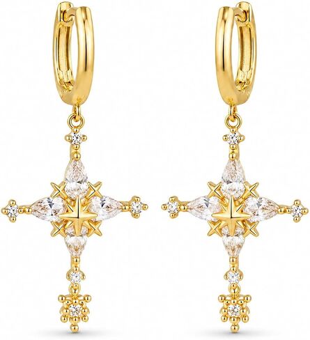 14K Gold Plated Earrings Set for Women, Dainty Hoop Stud & Dangle Earrings, Hypoallergenic Zircon Crystal Celestial Heart Bow Designs, Huggie Hoops for Multiple Piercings Cartilage Helix Jewelry in Kuwait