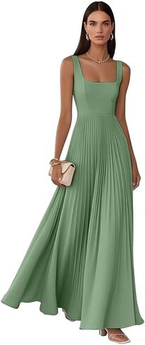 Chiffon Pleated Bridesamid Dresses Long for Women A-Line Pleates Square Neck Wedding Guest Dress in Saudi Arabia