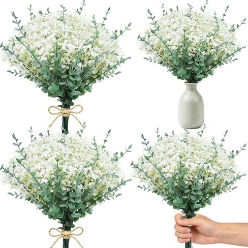 132 Pcs Babys Breath Artificial Flowers with Eucalyptus Stems, Baby Breath Flowers Artificial Bulk, Faux Gypsophila Bouquet for Wedding Bouquets, DIY Floral Arrangements, Home Table Vase Decor in Saudi Arabia