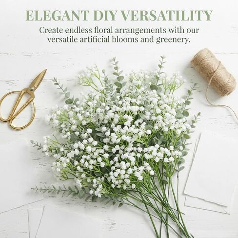 132 Pcs Babys Breath Artificial Flowers with Eucalyptus Stems, Baby Breath Flowers Artificial Bulk, Faux Gypsophila Bouquet for Wedding Bouquets, DIY Floral Arrangements, Home Table Vase Decor in Saudi Arabia